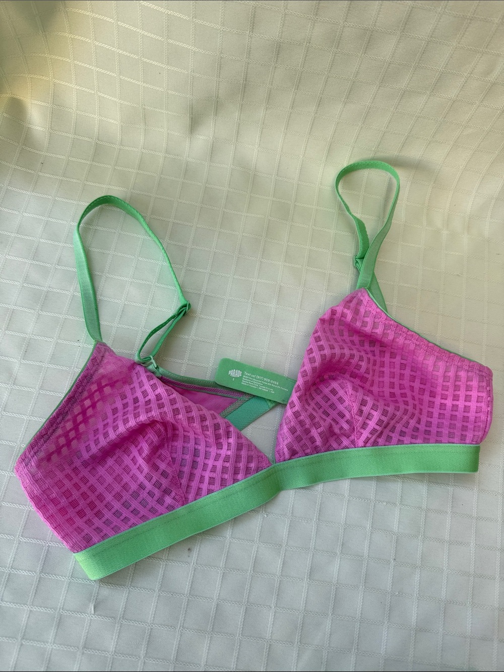 Parade Pink Mesh Bralette with Green Trim
